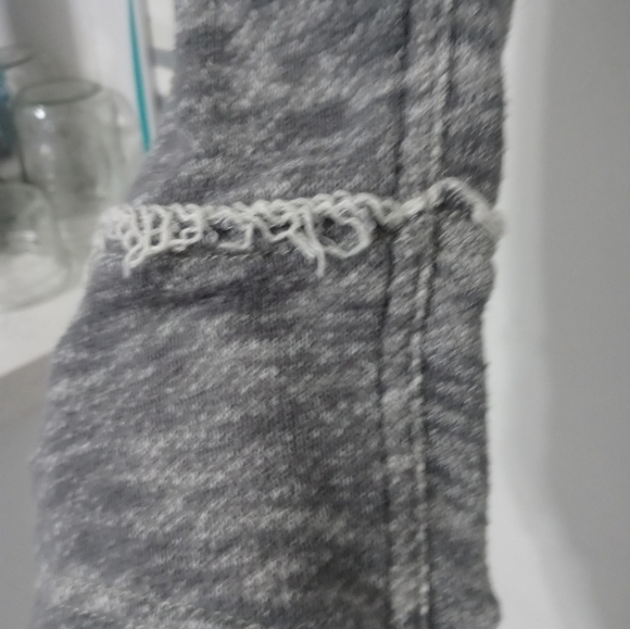 Free People Distressed White Denim Button Up Hooded Jacket Gray thermal Contrast - Picture 14 of 16